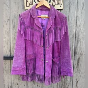 Vintage Vakko Purple Fringe Leather Jacket